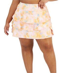 ID Ideology Plus Size Dreamy Bubble-Printed Tiered Flounce Pull-on Skort Pink